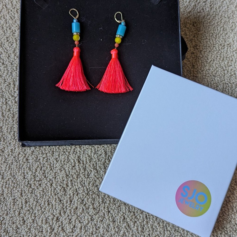 SJO Jewelry Tropicana Tassel Earrings in neon red